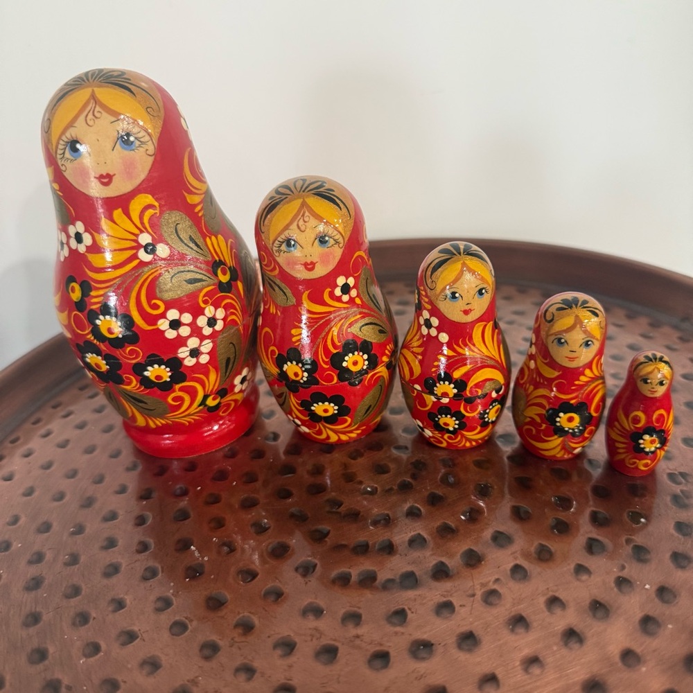 Vibrant Red and Yellow Floral Matryoshka Doll - Picture 8 of 9